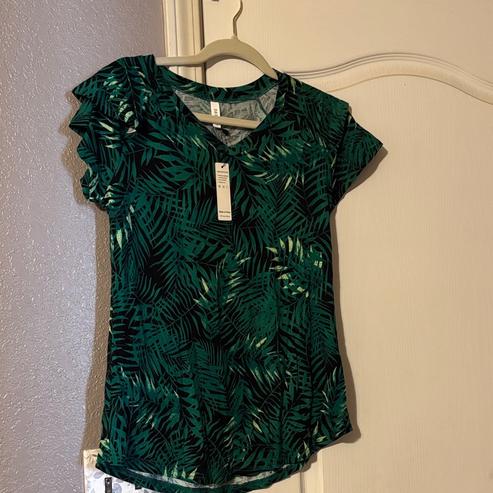 Emerald Leaf Print Women's Blouse